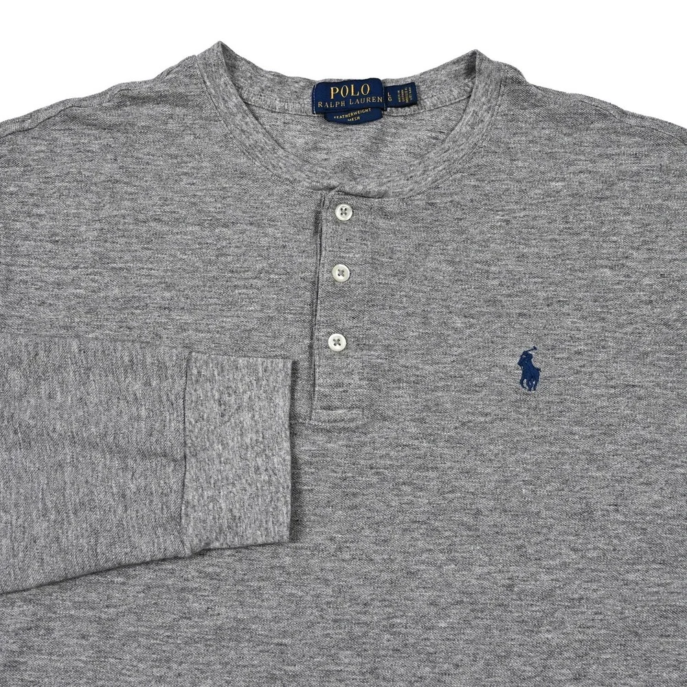 Polo Ralph Lauren Featherweight Mesh Henley T Shirt Mens L Grey Long Sleeve Pony
